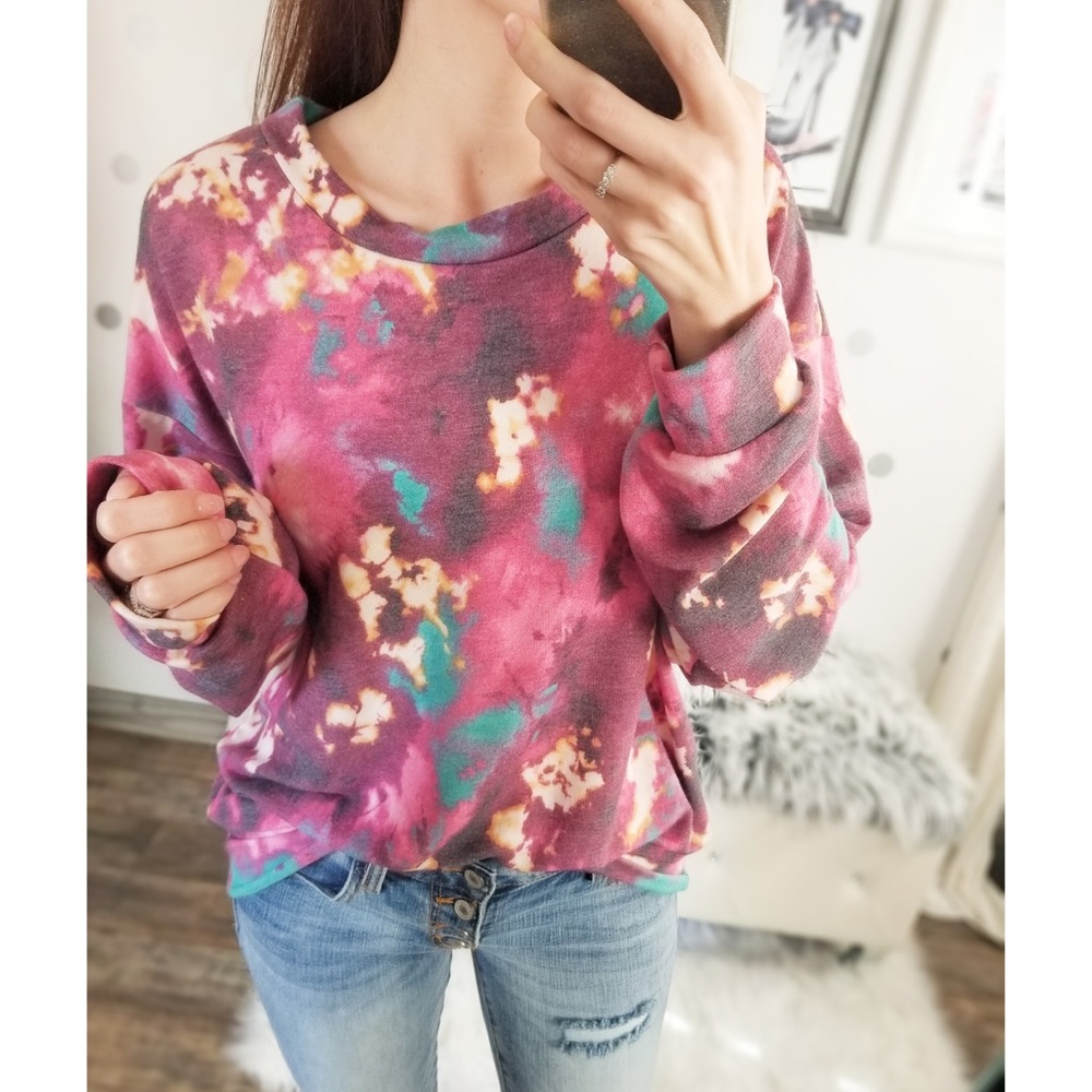 Last1️⃣ Bright Fall Tie Dye Slouchy Top Oversized Lightweight Women’s Tops - Picture 2 of 8